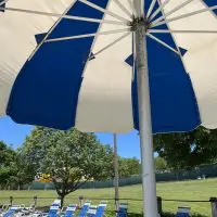 Seascape patio umbrella and chairs